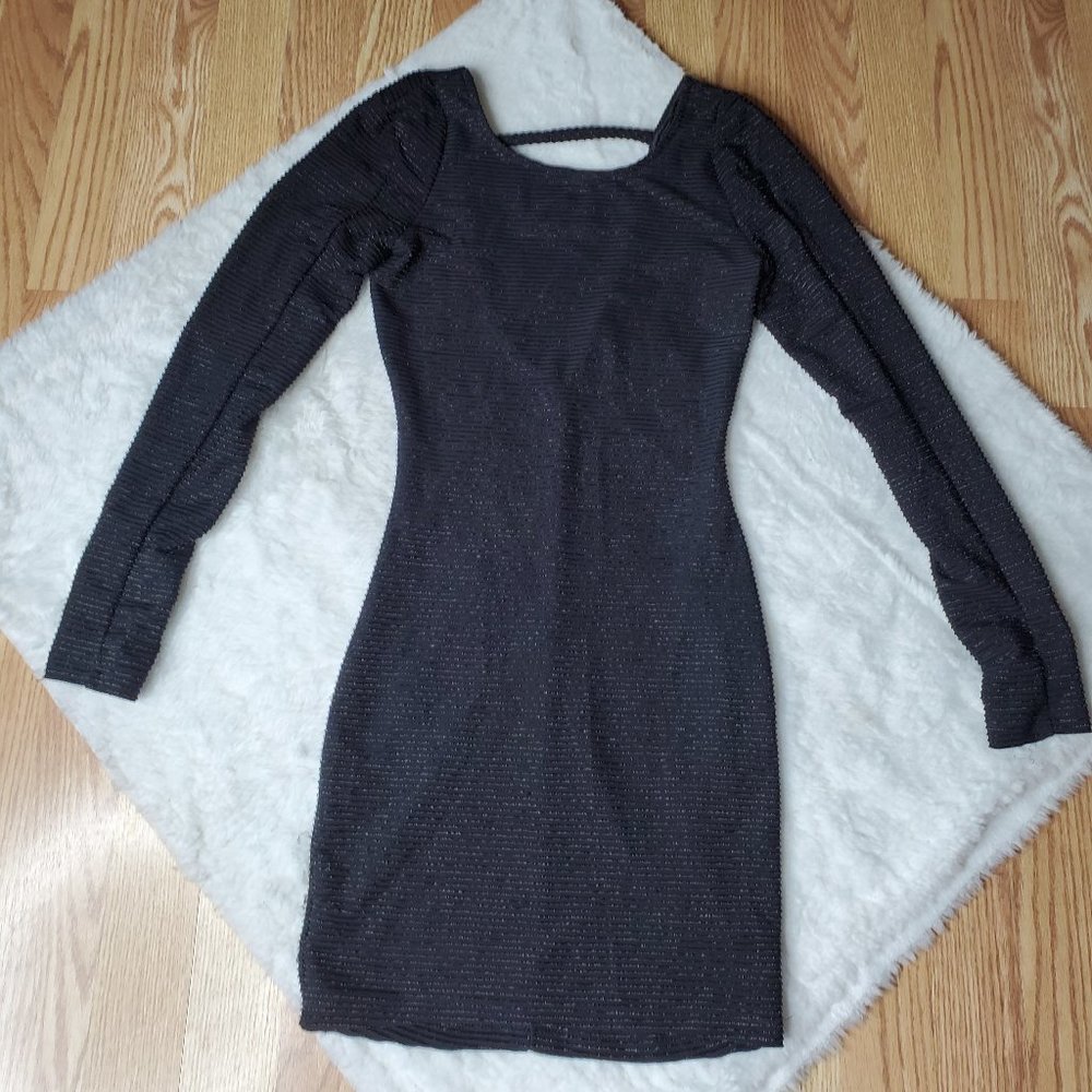 ALT B SHIMMERY LITTLE BLACK DRESS with CUTOUT BACK